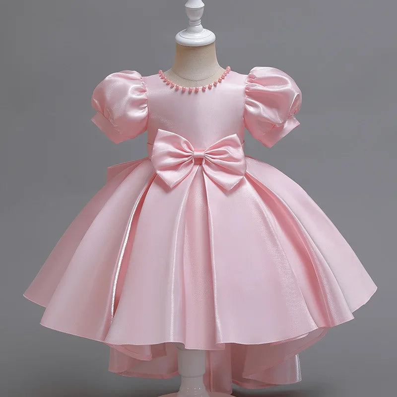 Elegant Backless Flower Girl Dress - Girls' Satin Gown for Pageant, Hosting & Walk Show