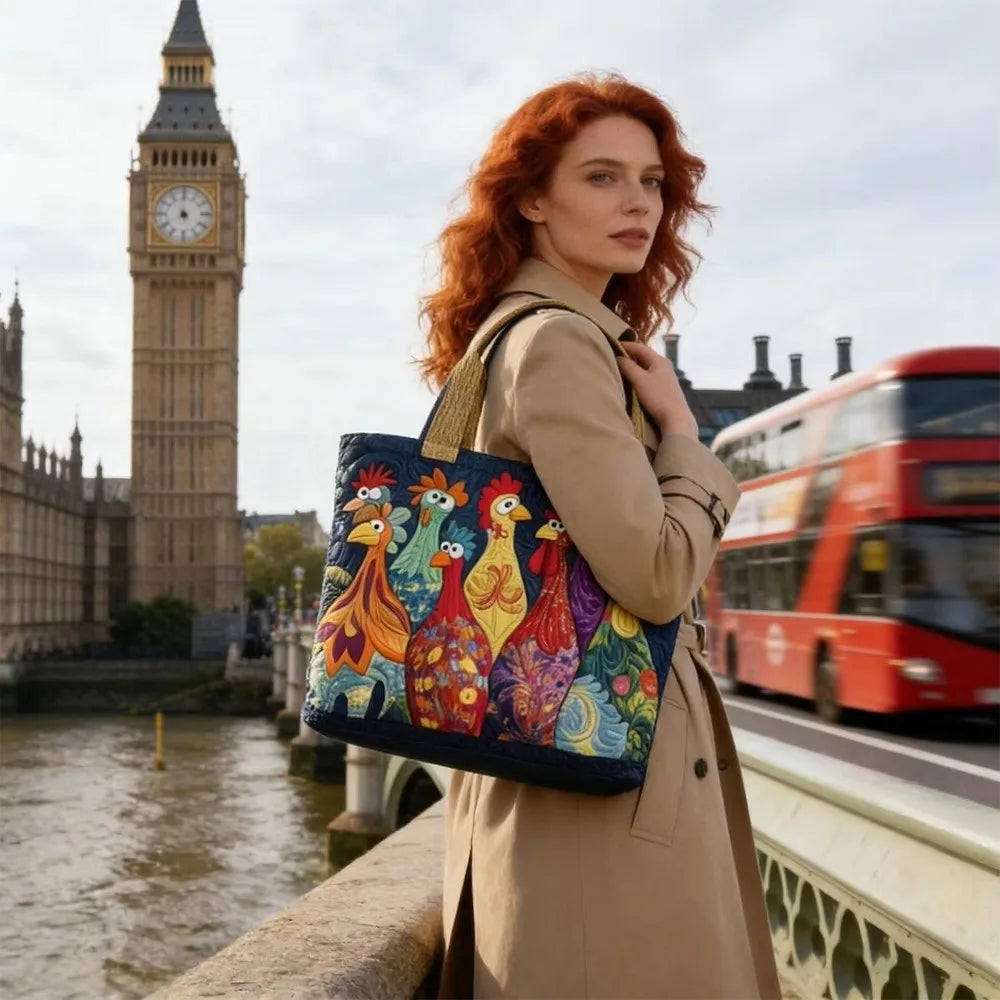 Vintage Quilted Tote Bag Large Capacity 3D Printed Canvas Shoulder Bag