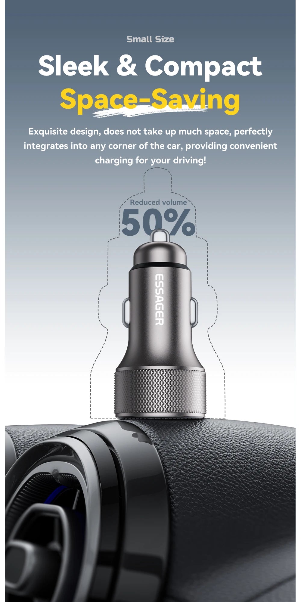 45W USB C Car Charger PD3.0 QC3.0 Fast Charging 2 Port Adapter with Digital Display