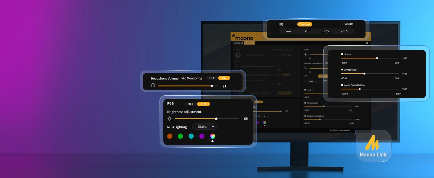 PD100X Gaming MIC,USB/XLR Dynamic Microphone with Noise Reduction, Mute, Headphone Jack, RGB MIC for Gamer Streaming Podcast