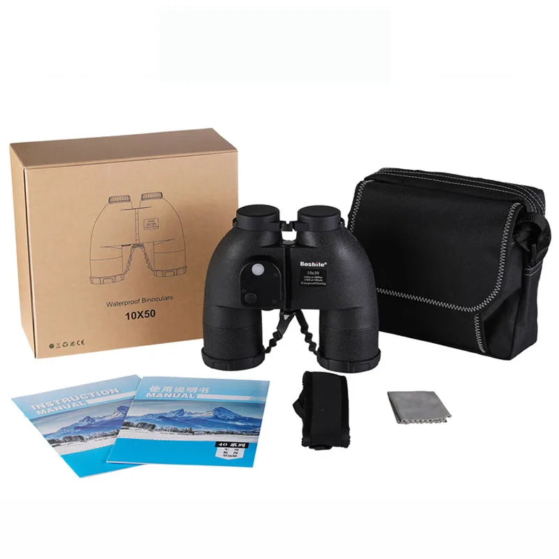 Military Nautical Binoculars Boshile 10x50 Rangefinder Compass Telescope High Powered Nitrogen Waterproof Coordinates Distance