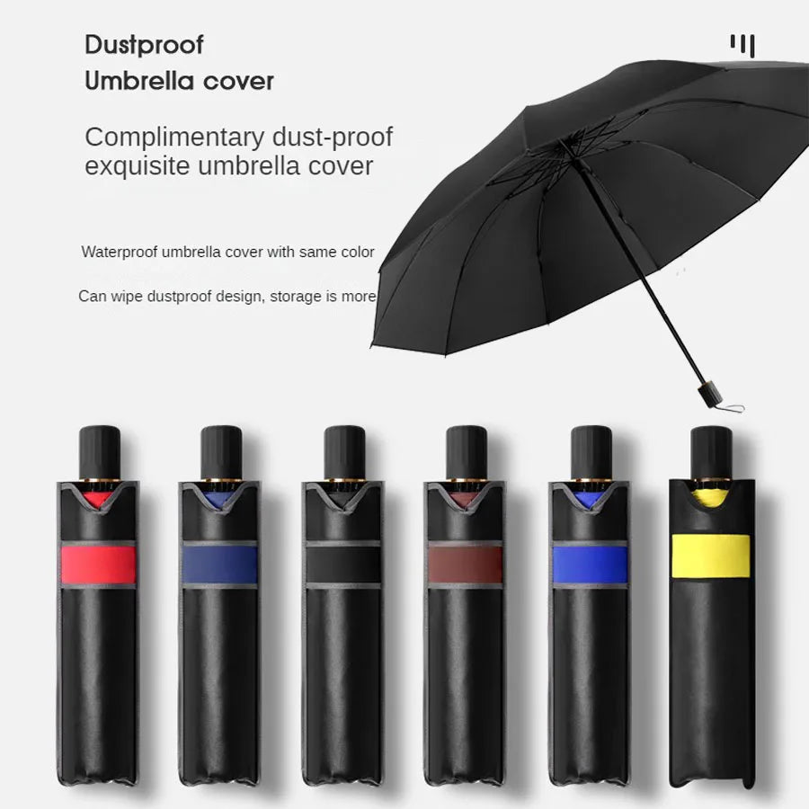 Triple fold folding umbrella, windproof reinforced thick business umbrella for both men and women, dual-use umbrella for rainy a