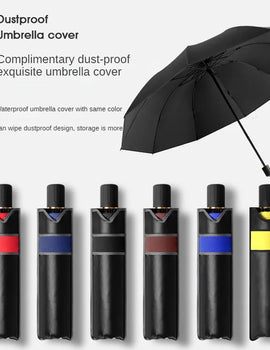 Triple fold folding umbrella, windproof reinforced thick business umbrella for both men and women, dual-use umbrella for rainy a