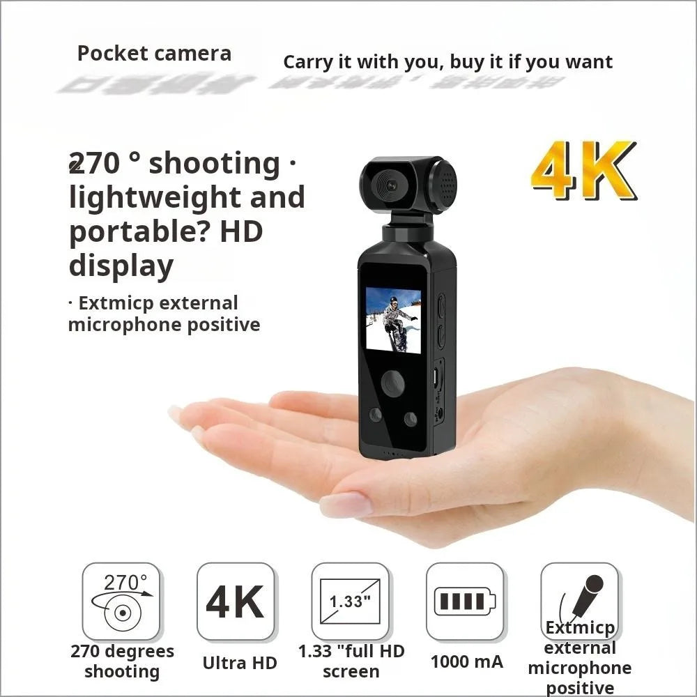 4K HD Pocket Action Camera 270° Rotatable Anti Shaking Wifi Sports Camera 30m Waterproof Small Video Camcorder for Photography