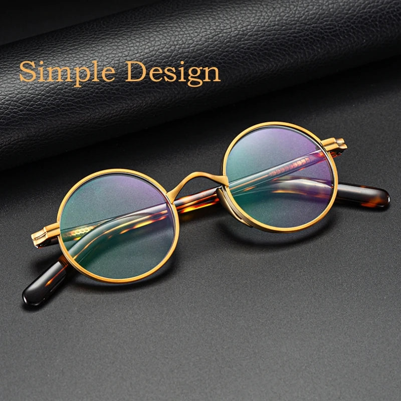 Ultra-light Titanium Alloy Acetate Eyewear Women Fashion Retro Round Small Optical Prescription Eyeglasses Frame Men