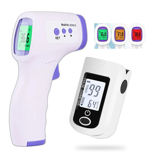 Digital Infrared Thermometer Forehead Body Non-Contact Fever Thermometers Medical Portable Finger Pulse Oximeter Blood Oxygen