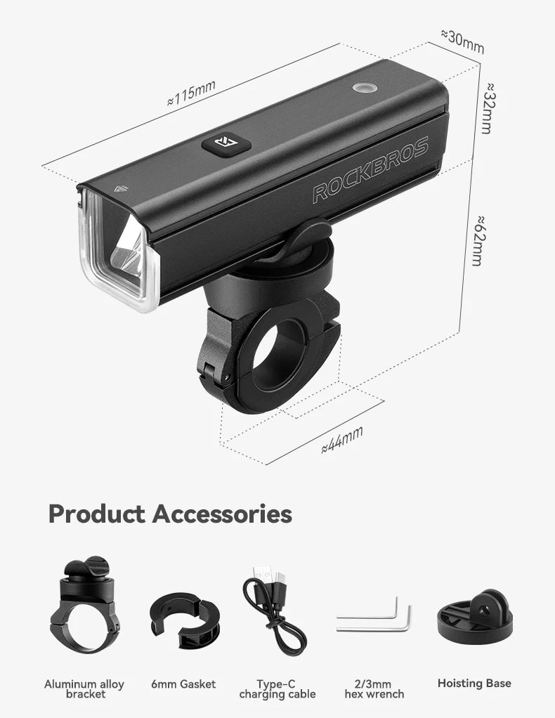 Bike Front Light 1500LM 5000mAH Battery Bicycle Light Aluminum Smart Sense LED Lamp Flashlight Cycling Headlight