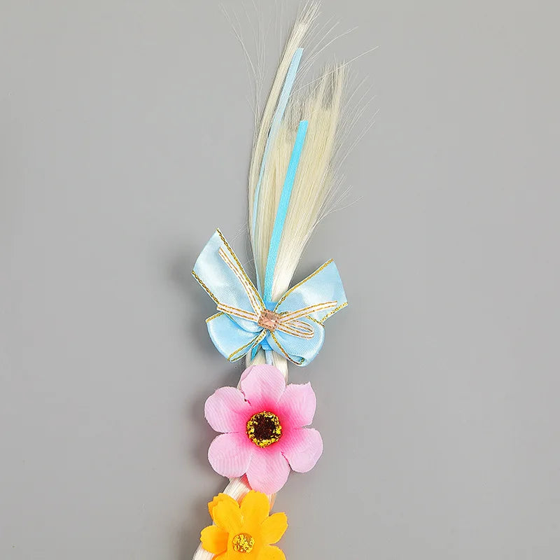 Girls Pink Blue Purple Flower Weaving Braid Headband  Princess Dress Up Hair Accessories Aurora Elsa Sofia Rapunzel Wig