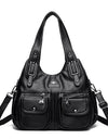 Women Casual Multiple Pockets Tote Bag Lady Large Capacity Shoulder Crossbody Bag Vintage Soft Leather Travel Bag