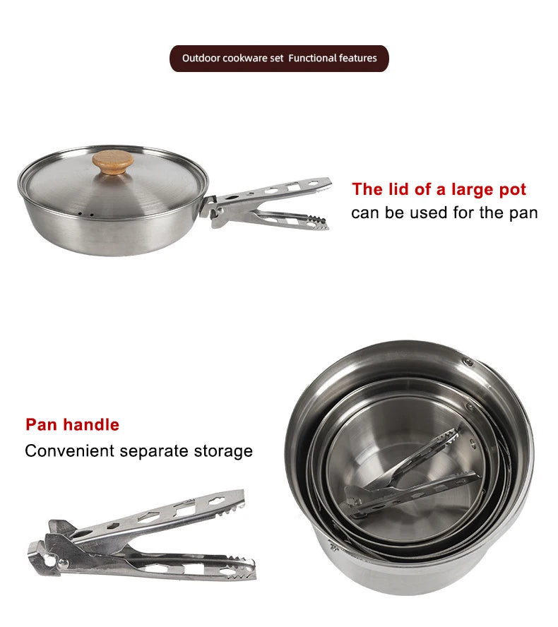 A Style Outdoor Stainless Steel 5pcs Camping Tourism Family 5L Portable Picnic Soup Frying Steaming Household