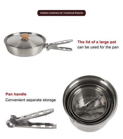 A Style Outdoor Stainless Steel 5pcs Camping Tourism Family 5L Portable Picnic Soup Frying Steaming Household