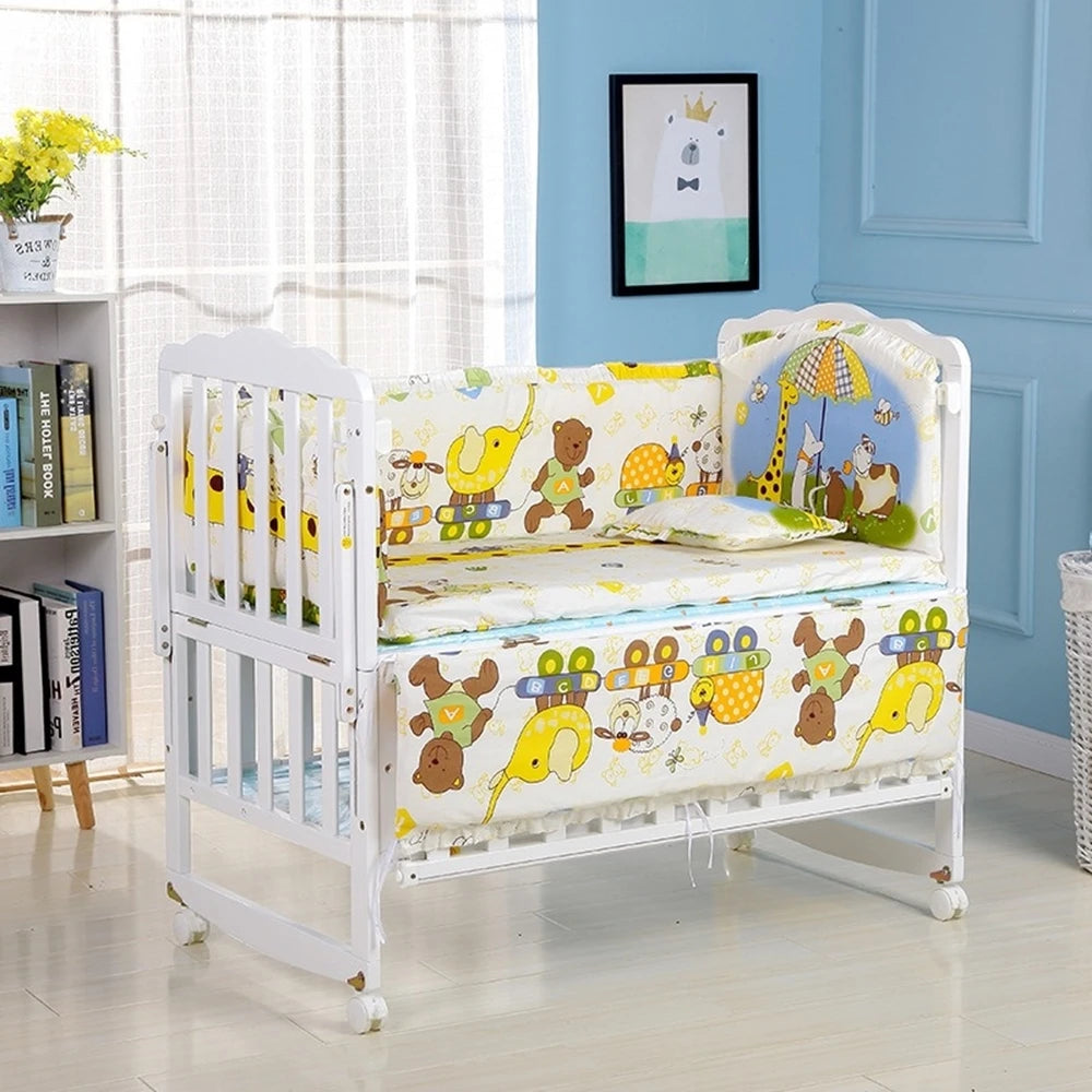 6-Pcs Soft  Crib Bedding Set – Standard Size Nursery Set for Boys & Girls (4 Bumpers, Mattress, Pillow)