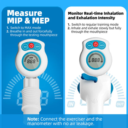 Breathing Exercise Device with Digital Manometer Lung Exerciser Device Respiratory Muscle Trainer Improve Lung Capacity with App