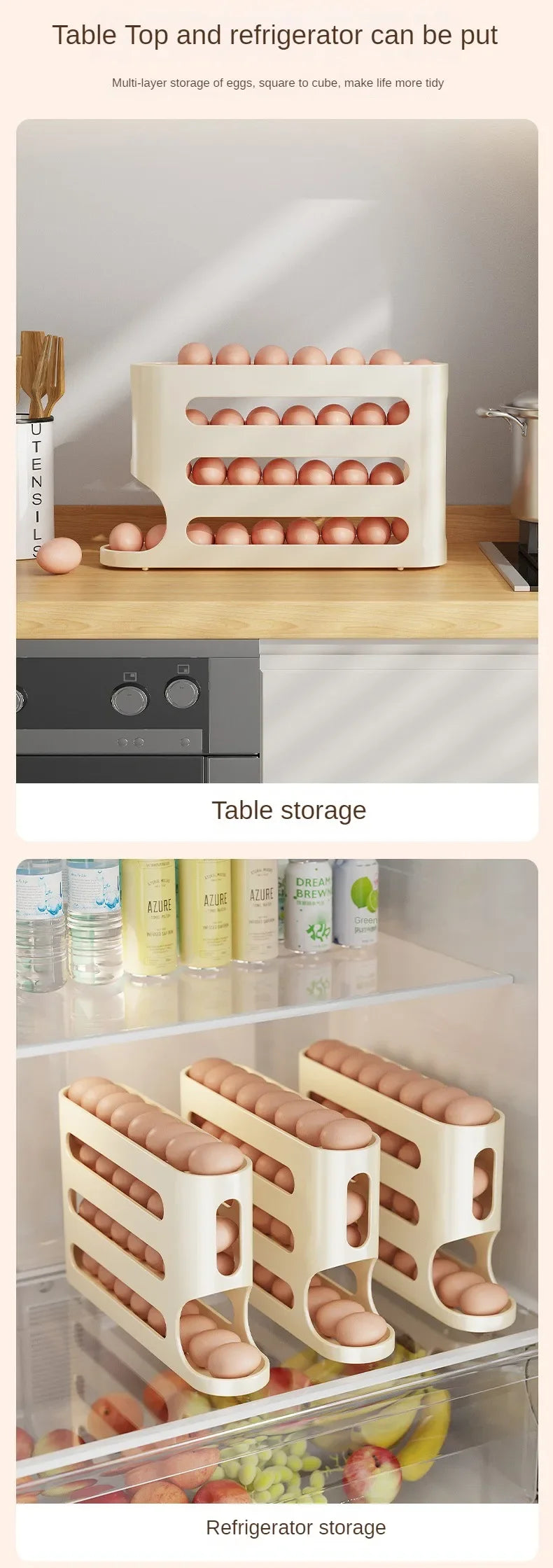 2–4 Layer Ladder-Style Slide Egg Storage Box – Large Capacity Automatic Rolling Refrigerator Egg Organizer
