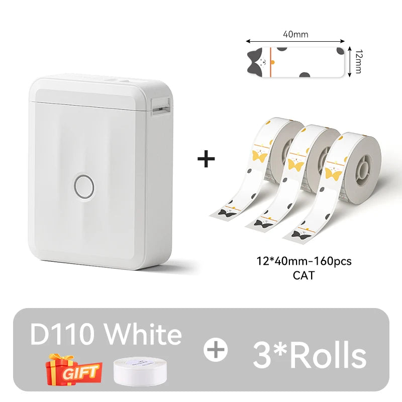 D110 Mini Thermal Label Printer, Portable Bluetooth Label Maker with Tape, Inkless 203 DPI, USB-C Rechargeable