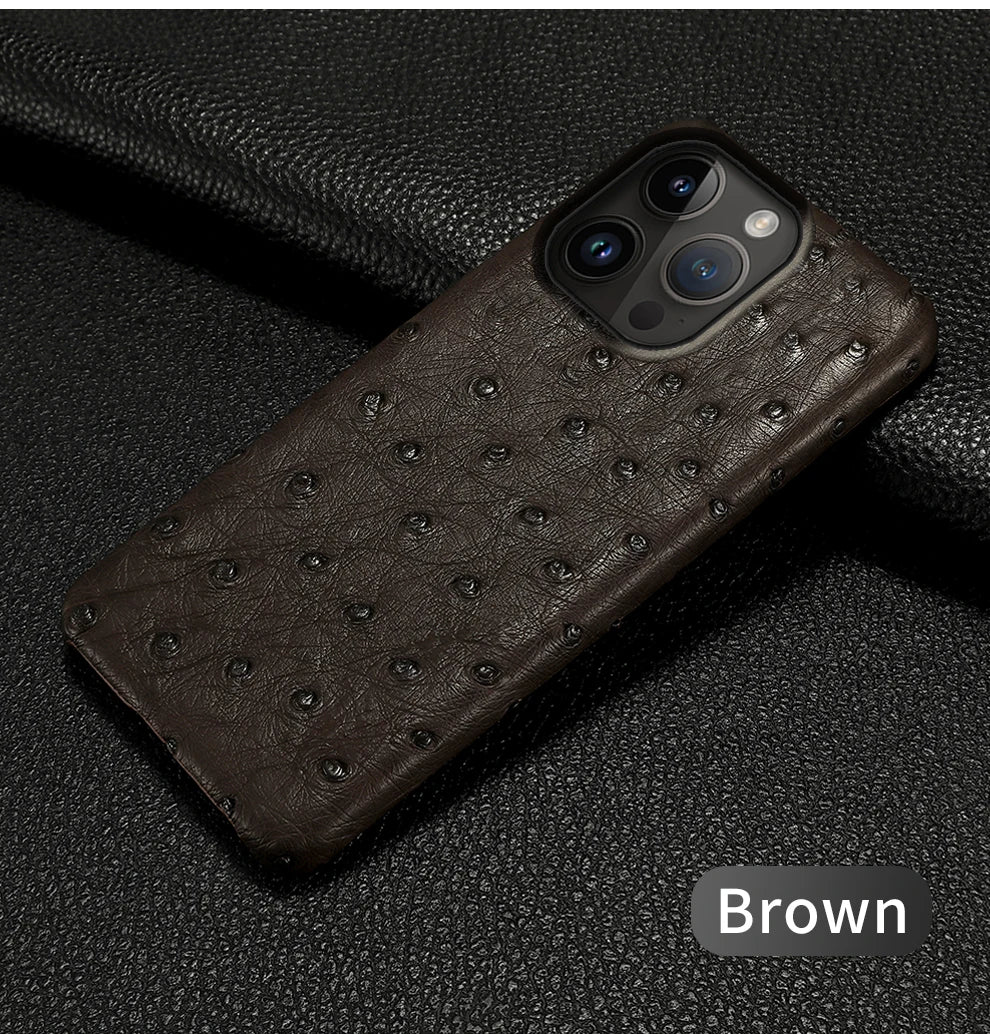 100% Natural Ostrich Leather Phone Case for iPhone 16 15 14 Pro Max 14Pro 16 Plus 15Pro 16Pro luxury Back Cover