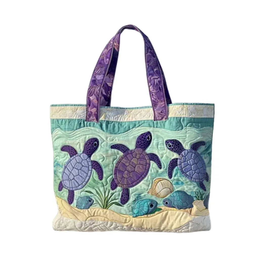 Vintage Quilted Canvas Tote Bag Large Capacity 3D Printed Shoulder Handbag