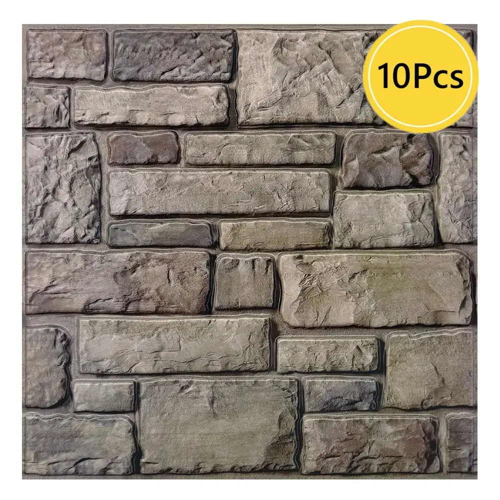 10pcs 3D Faux Stone Wall Panels, Self-adhesive Tile Stickers for Living Room, TV Background, Water and Mold Resistant, 30x30cm