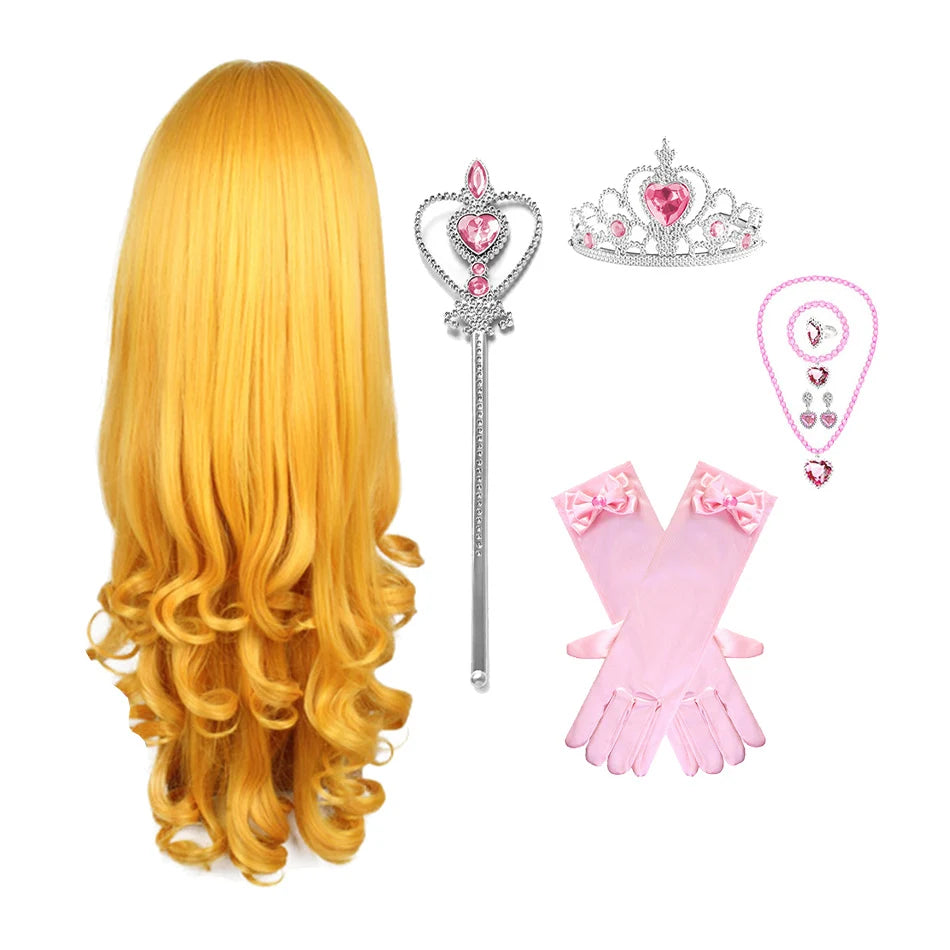 Elsa Princess Accessories Gloves Wand Crown Jewelry Set Elsa Wig Necklace Braid for Princess Dress Clothing Cosplay Dress UP