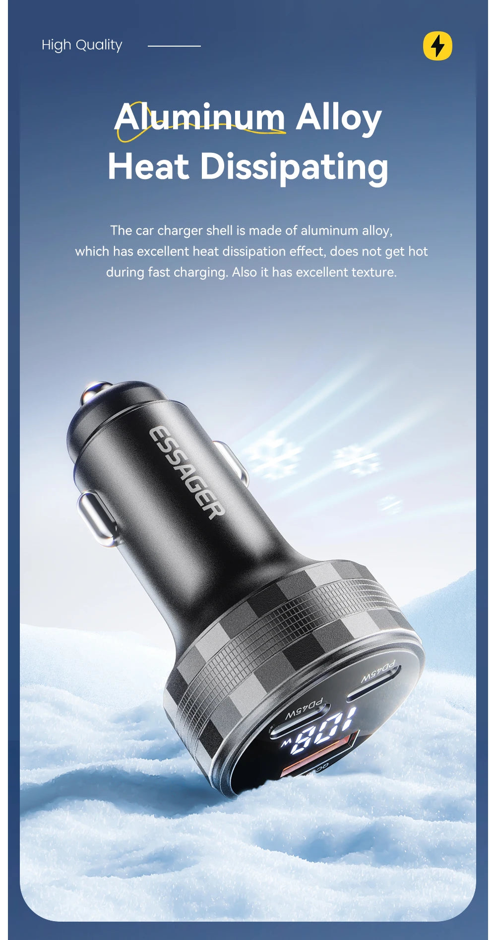 108W USB C Car Charger 3 Ports PD 3.0 Fast Charging Digital Display Dual Type C + USB Adapter