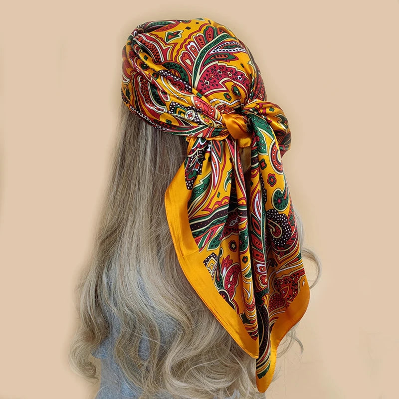 Retro Women Silk Scarf Bandanna Fashion Bohemian Pattern Square Hijab Lady Wrap Headband foulard muffler