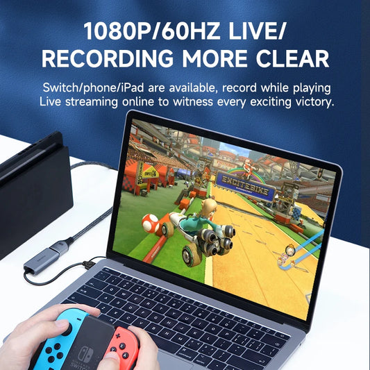 USB 3.0 Video Capture Card With PD Port Fast Charging For iPad HDMI to USB/Type-c Gaming Live Streaming Video Recorder