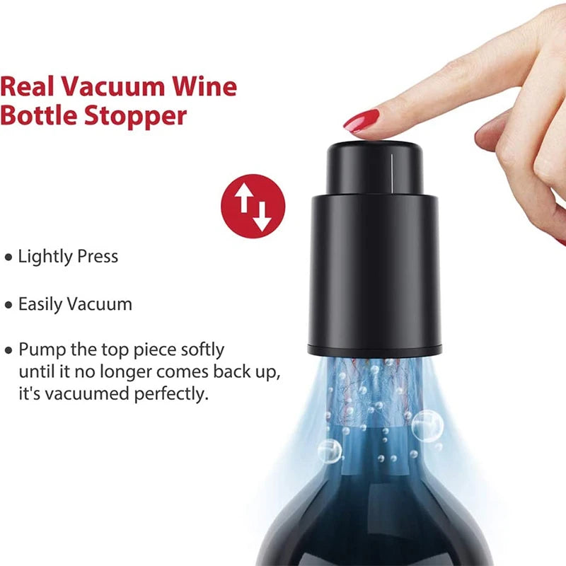 Vacuum Wine Bottle Cap Stopper Sealed Storage Vacuum Memory Wine Stopper Push Style Bar Tools Barware Wine Cork Black