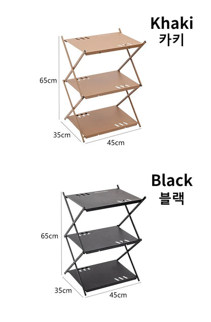 Three-tier Rack Outdoor Storage Shelf Folding Shelf Portable Camping Picnic BBQ Storage Rack Garden Foldable Table