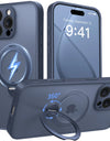 Luxury Magsafe Matte Phone Case For iPhone 16 Pro Max with Magnetic Rotatable Ring Stand Camera Lens Protection Shockproof Case