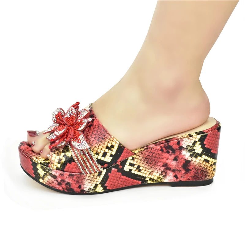 High Heels Women Ladies PU Wedges Shoes Ladies Shoes and Sandals Fashion Platform Leopard Pattern Rhinestone Woman Pumps