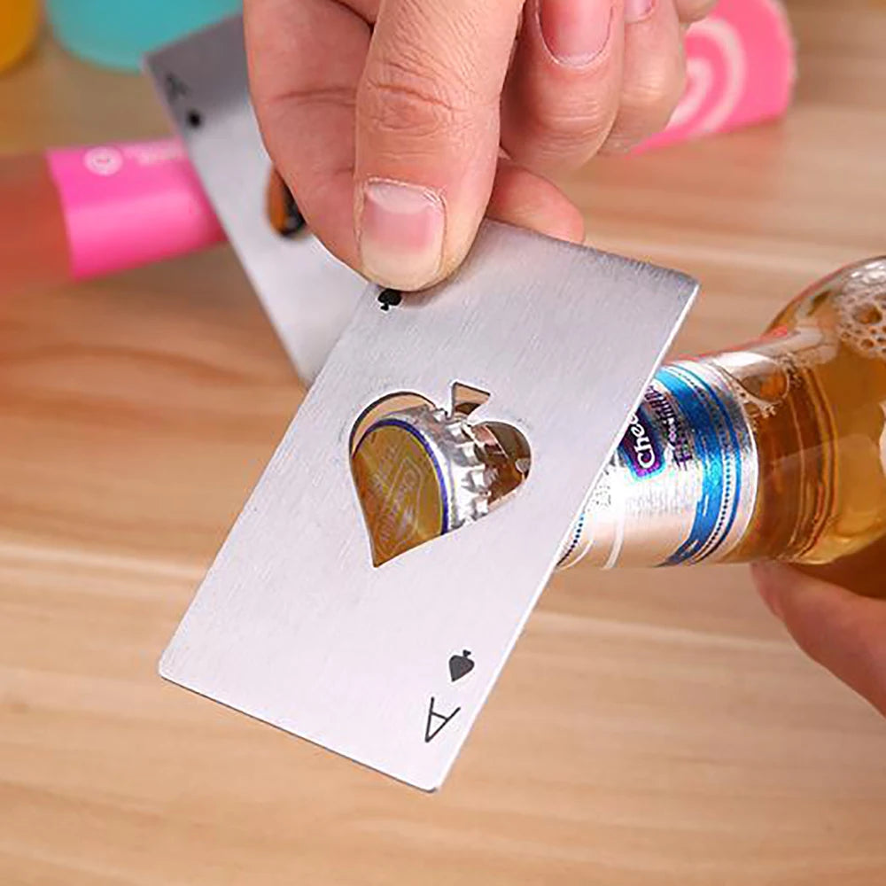 1PCS Beer Bottle Picker Opener Poker Creative Pocket Metal Multifunction Credit Card Bottle Opener Black Peach A Stainless Steel