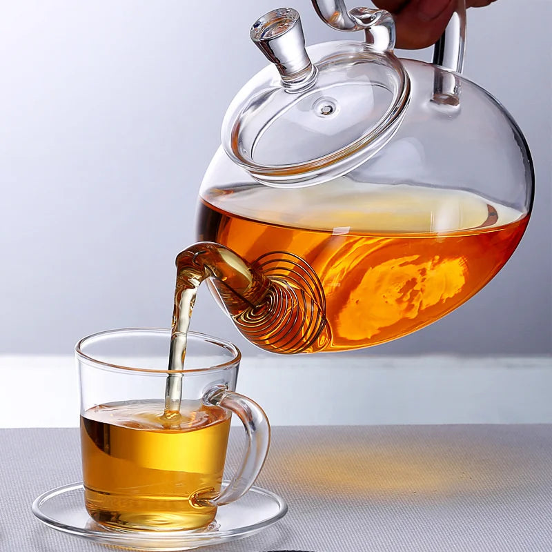 Flower Puer Glass Tea Teapot with Tea Filter