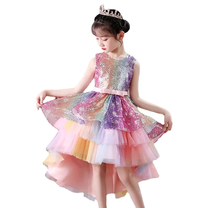 Christmas Rainbow Sequin Dresses for Girls Age 10 11 12 13 Years Children Party Pink Unicorn Tutu Dress Teen Girl Wedding Dress