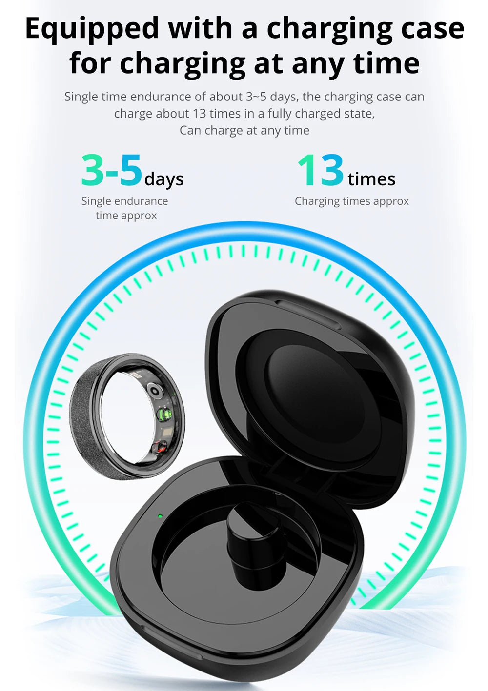 R10 Smart Ring with Charging Case for Men Women, Health and Sleep Monitor, 5ATM Waterproof, Multi-sport Mode