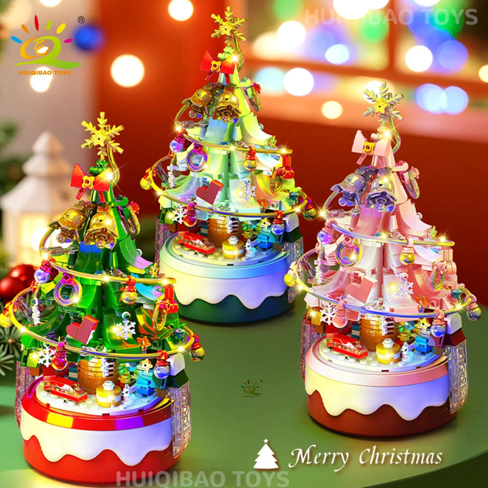 Mini Christmas Tree Santa Claus Music Box Model Micro Bricks Building Block DIY Bricks Toys for Adult Gift