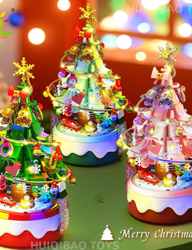Mini Christmas Tree Santa Claus Music Box Model Micro Bricks Building Block DIY Bricks Toys for Adult Gift