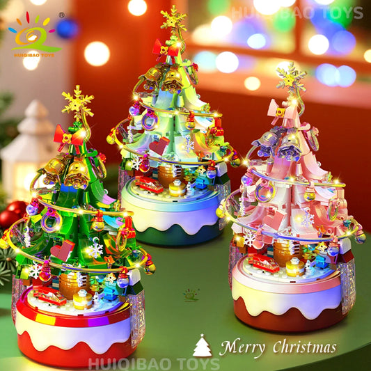 Mini Christmas Tree Santa Claus Music Box Model Micro Bricks Building Block DIY Bricks Toys for Adult Gift