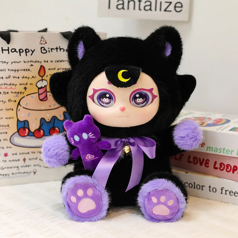 Purple Moon Ghost Cat Plush Toy With Mini Cat Pendant