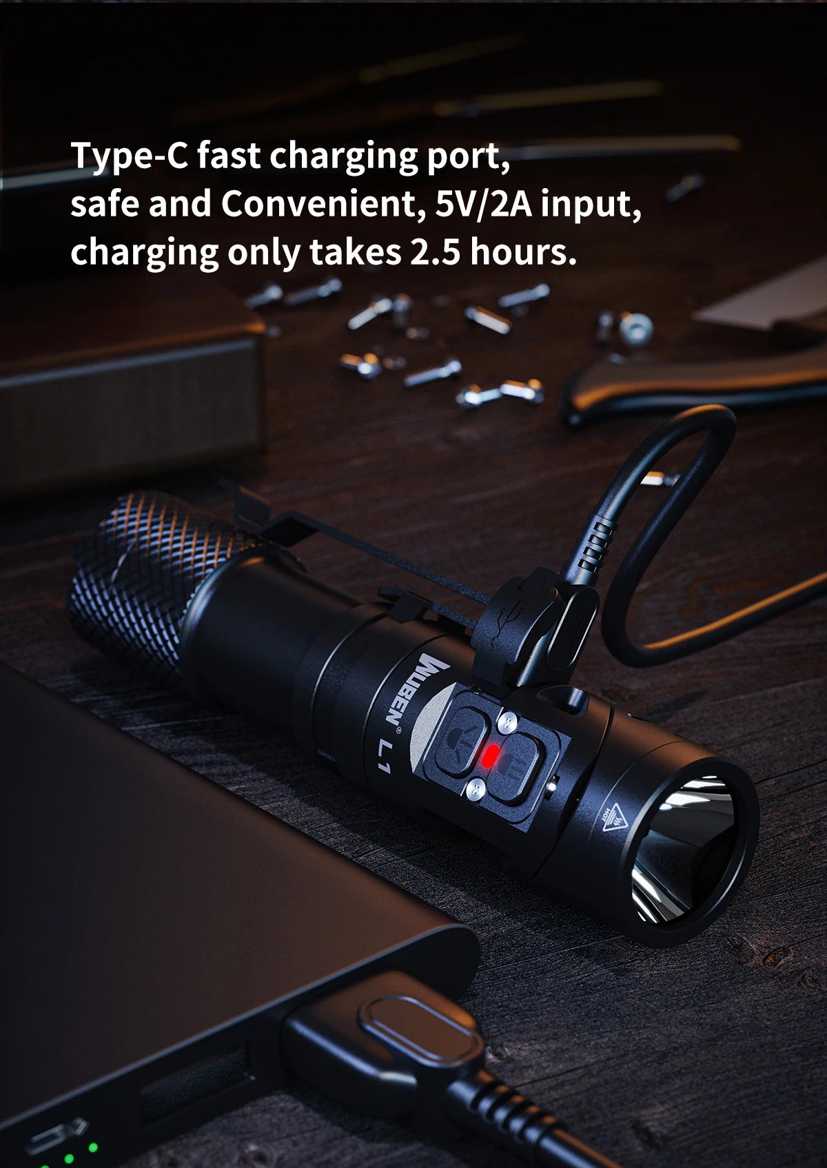 2000 Lumen Rechargeable Swivel Head Dual Beam LED Flashlight With Magnetic Tail