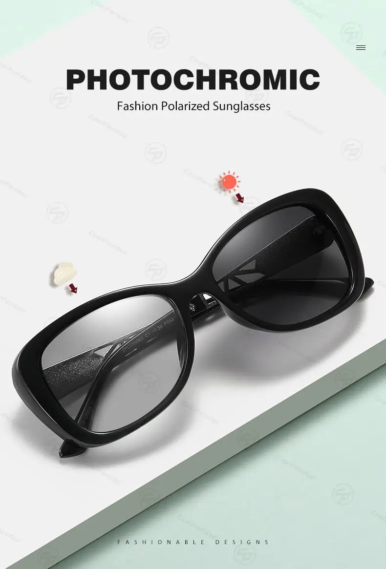 Diamond Frame Photochromic Polarized UV400 Fashion Sunglasses for Women Travel Glasses