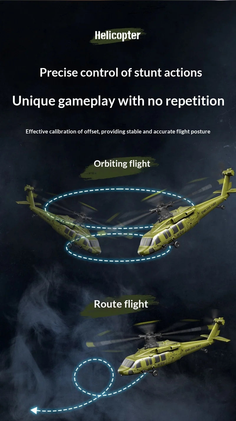 Six Channel Remote Control Military Helicopter With Simulated Stunt Design