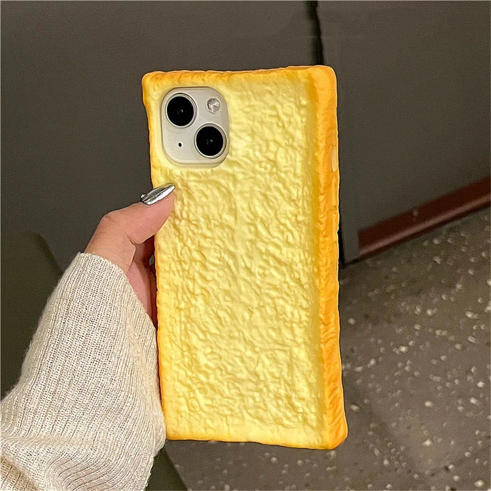 INS Funny Cute Fun Toast Bread Phone Case For iPhone 16 15 14 13 Pro Max Plus Creative Cartoon Soft Silicone Back Cover