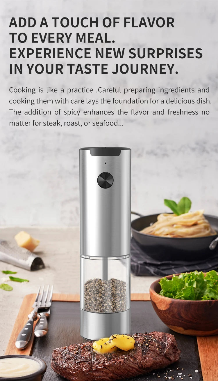 Electric Salt And Pepper Grinder With Adjustable Coarseness Refillable Mills Battery Powered Pepper Grinder Kitchen Gadget Tool