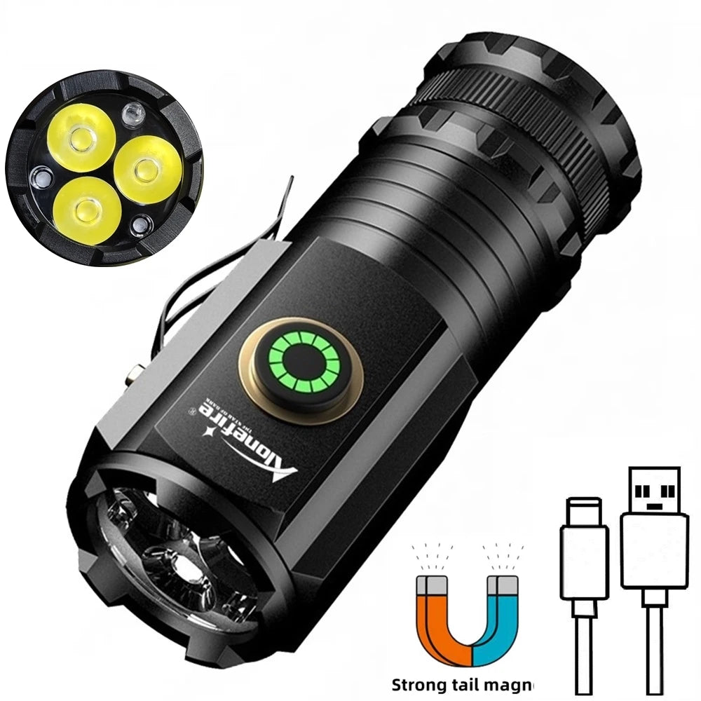 Mini 3 LED Rechargeable Flashlight With Magnetic Base