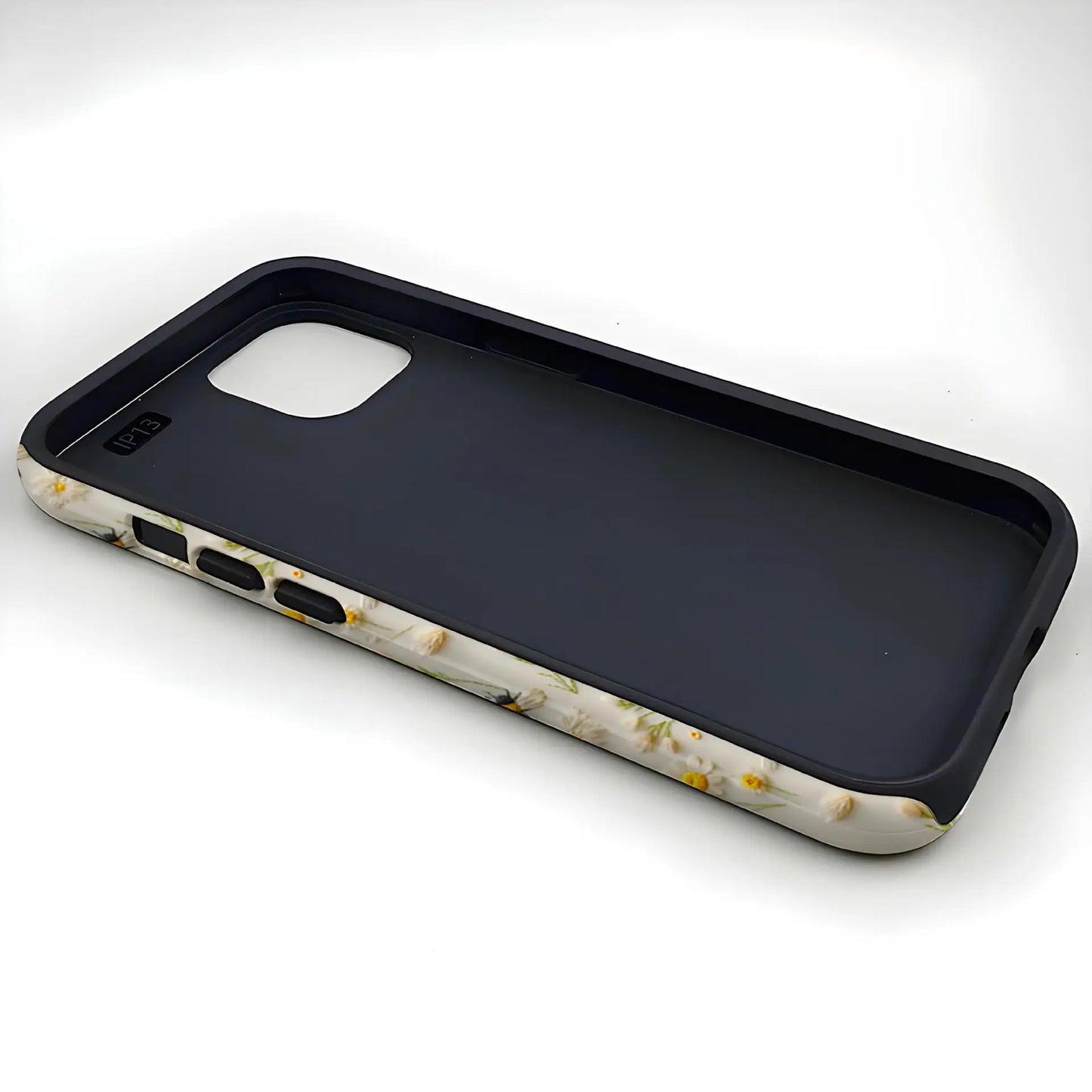 Luxury Embroidery Effect Bee Daisy Flower Phone Case for iPhone 16 15 Pro Max Plus 2 in 1 Hard Protective Cover