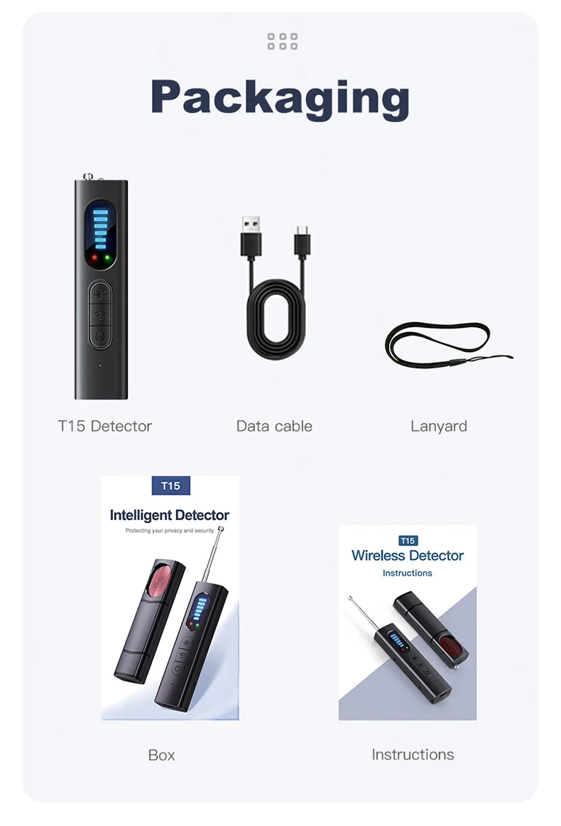 T18 hidden camera detector, camera detector, insect and hidden camera detector, RF signal scanner, home wireless charging, offic