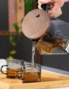One Click Tea Separation Filtration Bottom Mountain View Glass Teapot With Wood Handle 700ml Kungfu Tea Water Separation Tea Pot
