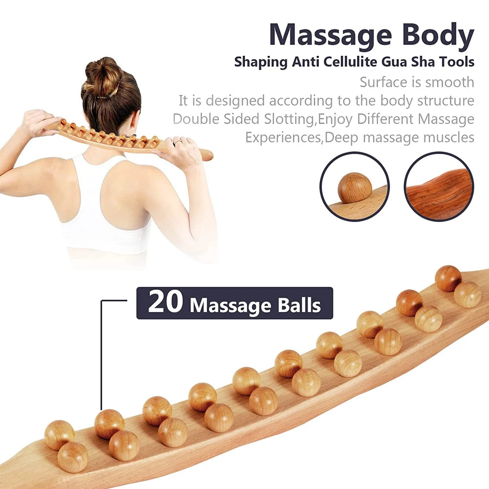 Wood Therapy Lymphatic Drainage Massage Roller Stick Tools, Fascia Blaster Stomach Cellulite Massager for Neck Back Waist Leg