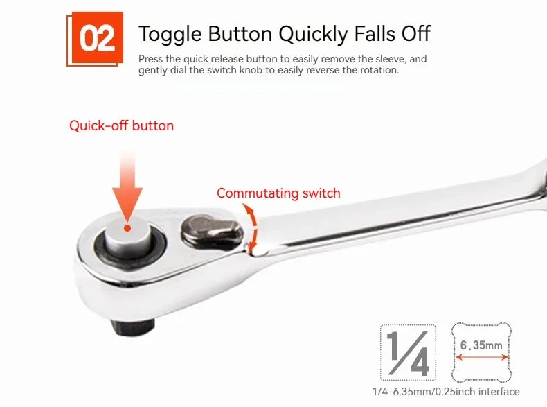 Socket ratchet wrench + screwdriver bit ratchet wrench 2-in-1, small size, suitable for narrow working environment hand tools