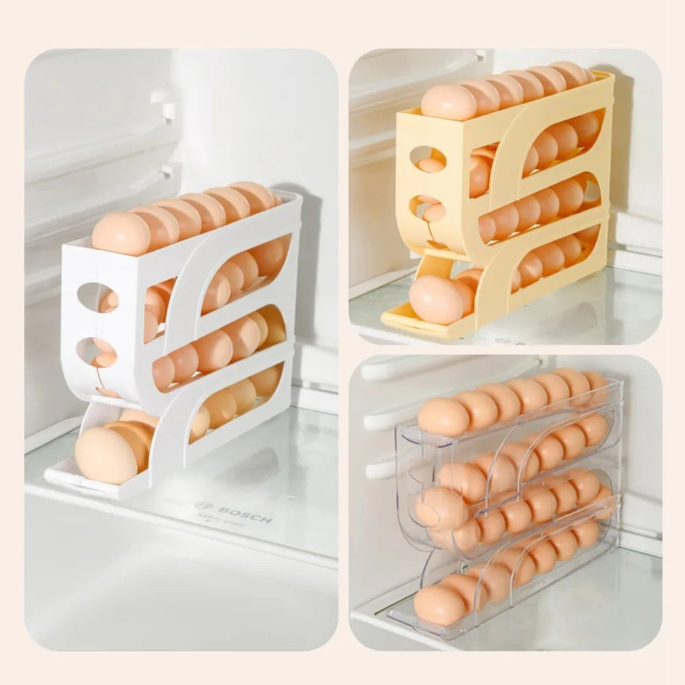 Large Capacity 3/4-Layer Automatic Egg Roller – Space-Saving Refrigerator Egg Storage Box for Kitchen